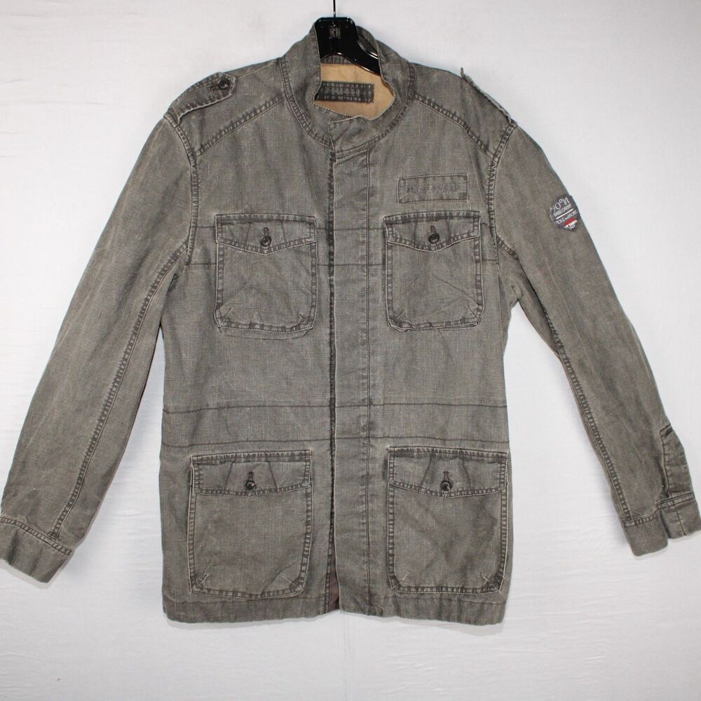 Esprit Jacket Mens Large Faded Green 100% Linen Military Utility Pockets